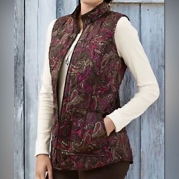 J. jill Heritage Quilted 2-Way Zip Front Vest Brown & Red Paisley Print - Picture 6 of 9